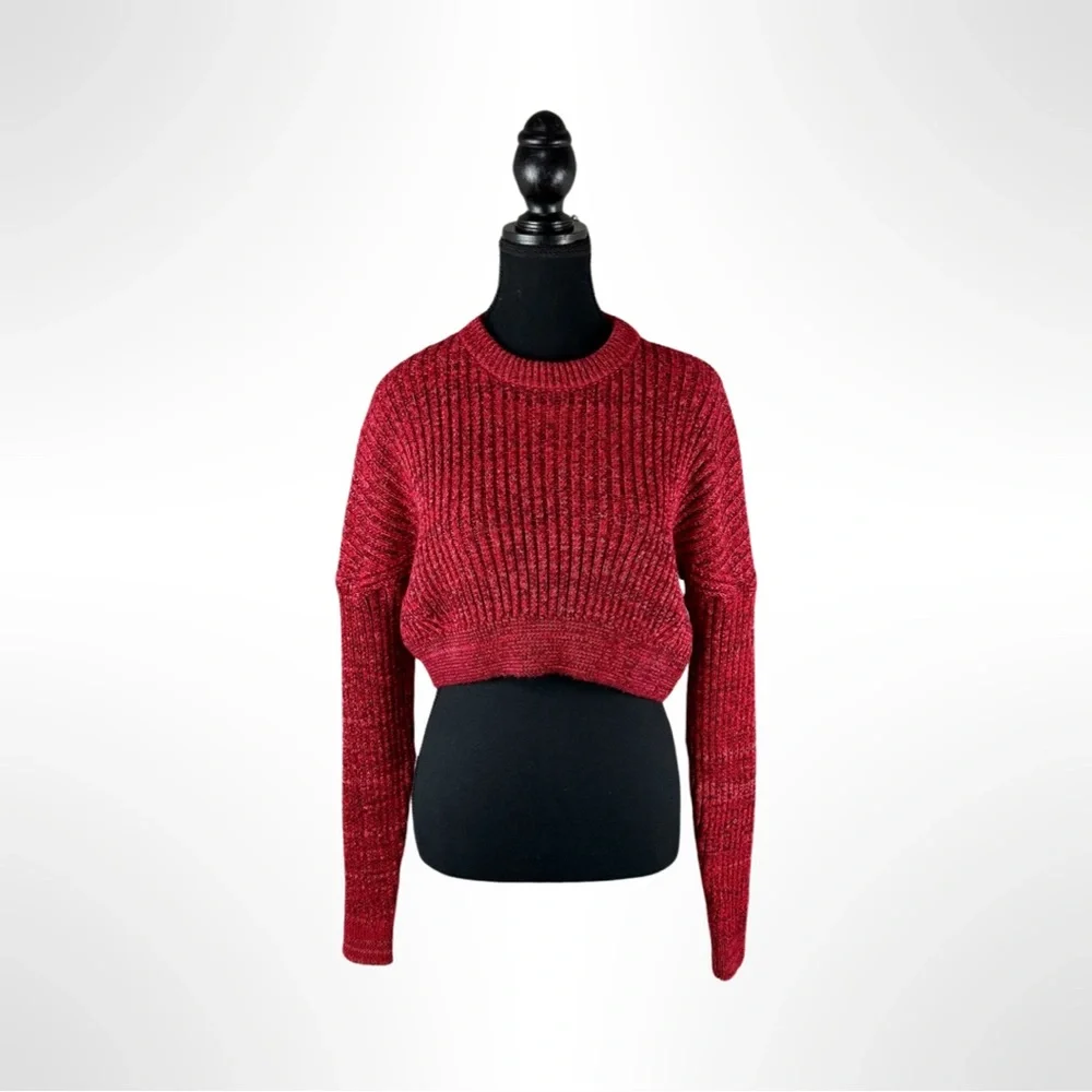 Urban Outfitters Big Sur Ribbed Knit Cropped
Sweater Red Multi Drop Sleeve - Picture 3 of 8